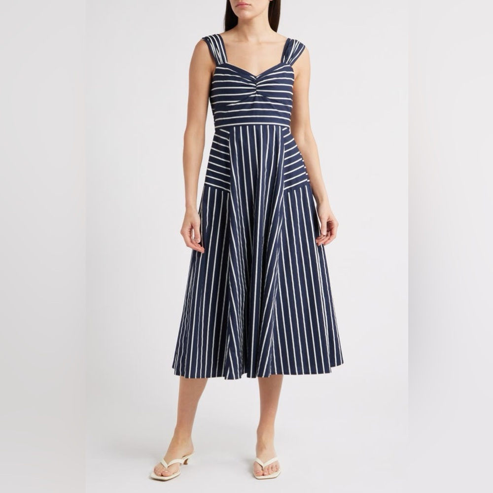 ZOE AND CLAIRE Mixed Stripe Sleeveless Sundress Navy White Medium
